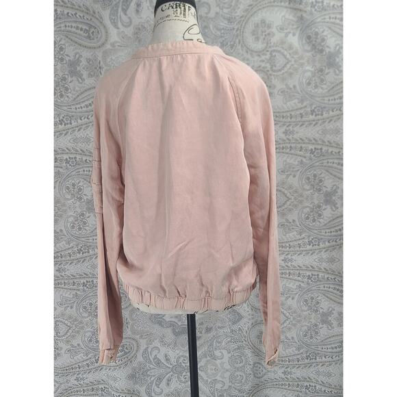 Sanctuary Linen womens pink pilot bomber jacket Sz Large Quiet Luxury Stitch Fix - Picture 3 of 12